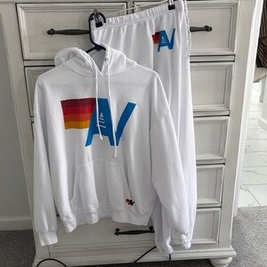 Aviator Nation White Hoodie with Multicolor Logo